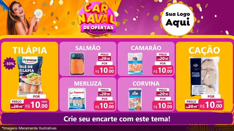Modelo de TV para TV Horizontal com o tema Carnaval de Ofertas para Peixaria