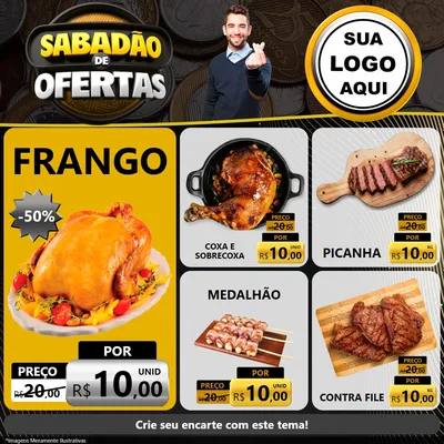 Modelo de Rede Social para Feed Facebook com o tema Sabadão de Ofertas para Assados