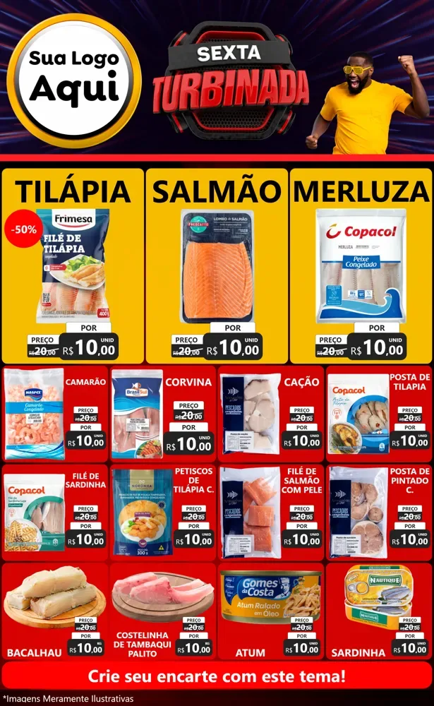 Modelo de Encarte para Encarte Grande com o tema Sexta Turbinada para Peixaria