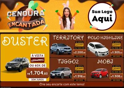 Modelo de Encarte para Encarte A4 Horizontal com o tema Cenoura Encantada - Páscoa para Concessionaria de Carros