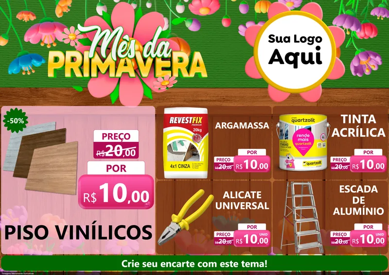 Modelo de Encarte para Encarte A4 Horizontal com o tema Mês da Primavera para Material para Construção