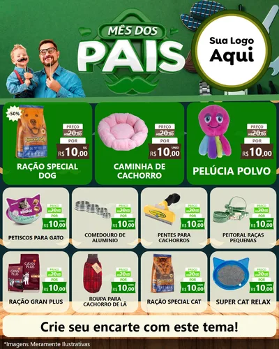 Modelo de Rede Social para Feed Instagram com o tema Mês dos Pais para Pet Shop