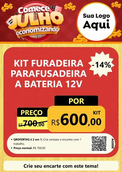 Modelo de Cartaz para Cartaz A4 Vertical com o tema Comece Julho Economizando para Maquinas e Ferramentas