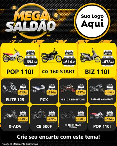 Modelo de Rede Social para Feed Instagram com o tema Mega Saldão para Concessionaria de Motos