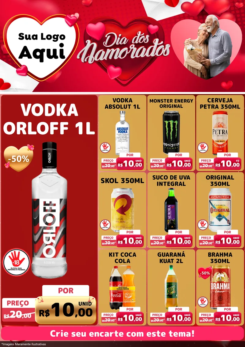 Modelo de Encarte para Encarte A4 Vertical com o tema Dia Dos Namorados para Distribuidora de bebidas