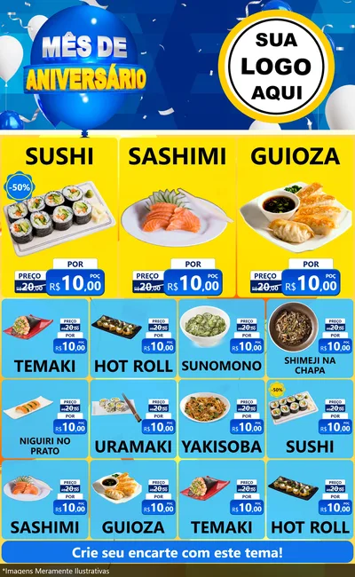 Modelo de Encarte para Encarte Grande com o tema Mês de Aniversário para Comida japonesa