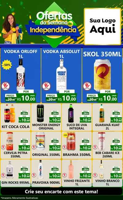 Modelo de Encarte para Encarte Grande com o tema Ofertas da Semana da Independência para Distribuidora de bebidas