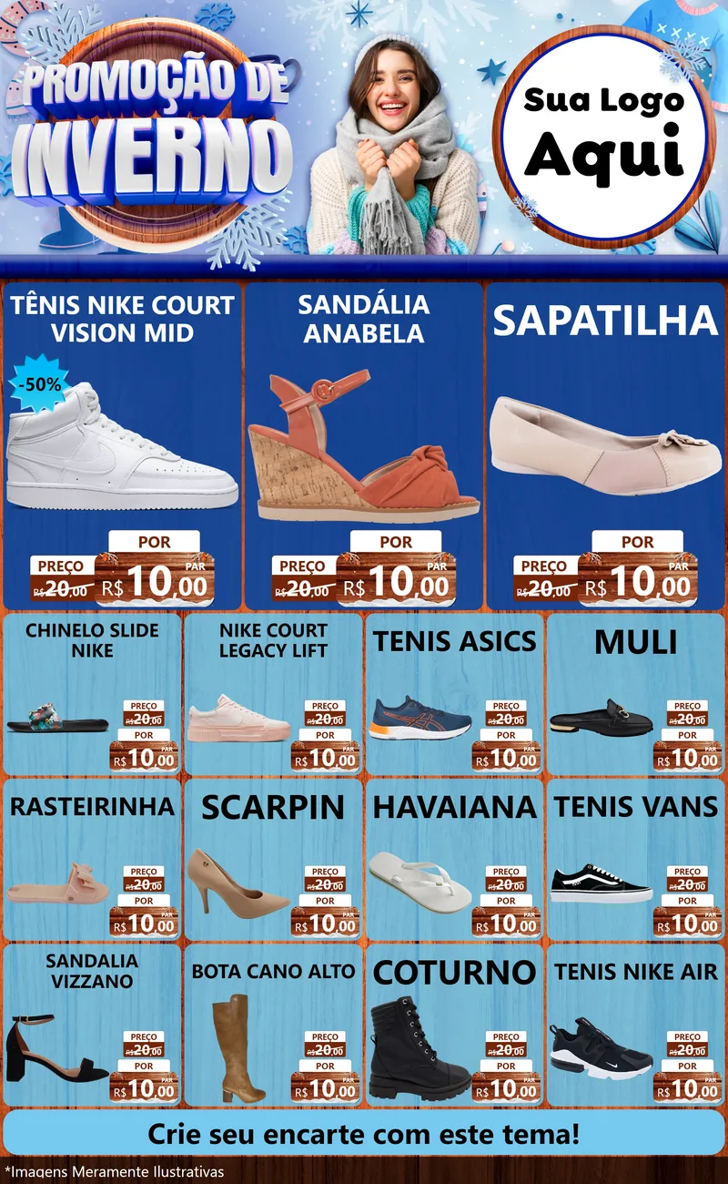 Modelo de Encarte para Encarte Grande com o tema Promoção de Inverno para Calçados