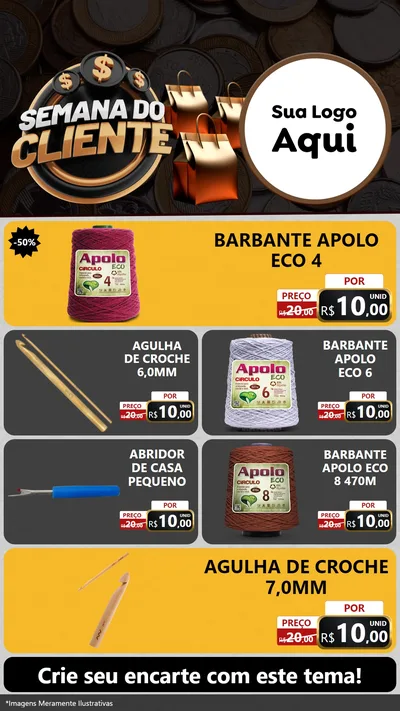 Modelo de TV para TV Vertical com o tema Semana do Cliente para Armarinho e Aviamentos