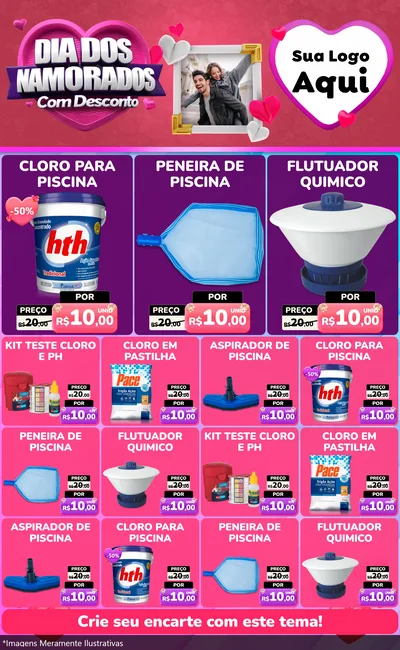 Modelo de Encarte para Encarte Grande com o tema Dia Dos Namorados Com Desconto para Produtos para Piscina