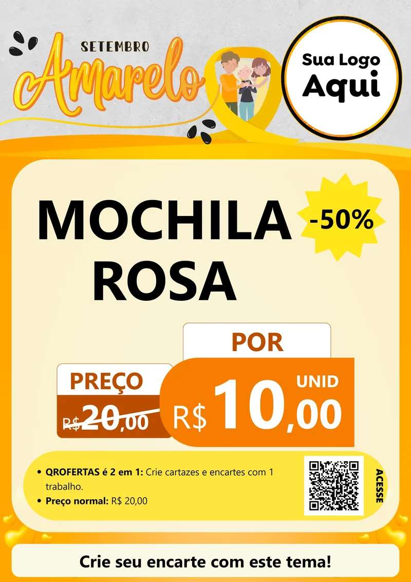 Modelo de Cartaz para Cartaz A4 Vertical com o tema Setembro Amarelo para Papelaria