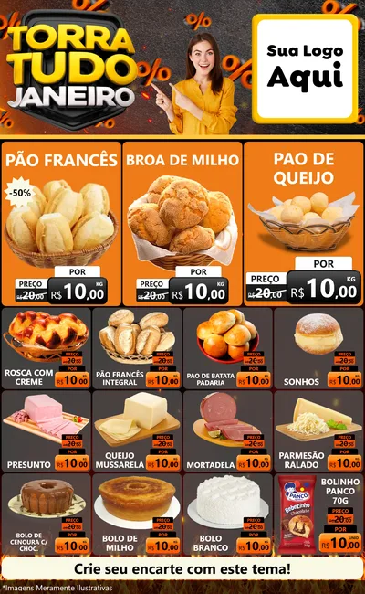 Modelo de Encarte para Encarte Grande com o tema Torra Tudo Janeiro para Padaria