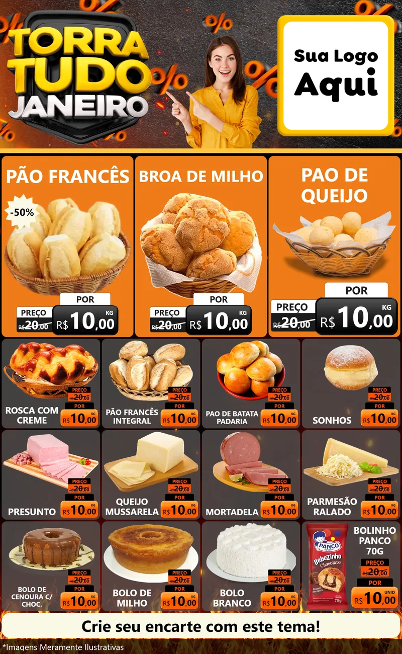 Modelo de Encarte para Encarte Grande com o tema Torra Tudo Janeiro para Padaria
