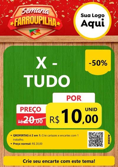 Modelo de Cartaz para Cartaz A4 Vertical com o tema Semana Farroupilha para Hamburgueria