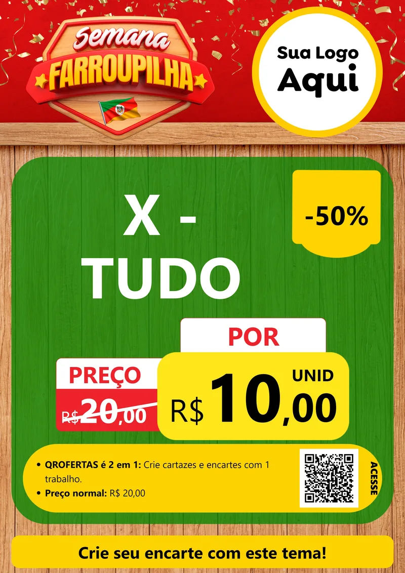 Modelo de Cartaz para Cartaz A4 Vertical com o tema Semana Farroupilha para Hamburgueria