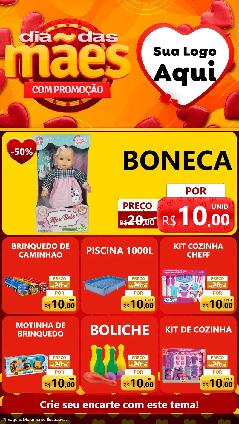 Modelo de Rede Social para Stories com o tema Dia das Mães com Promoção para Brinquedos