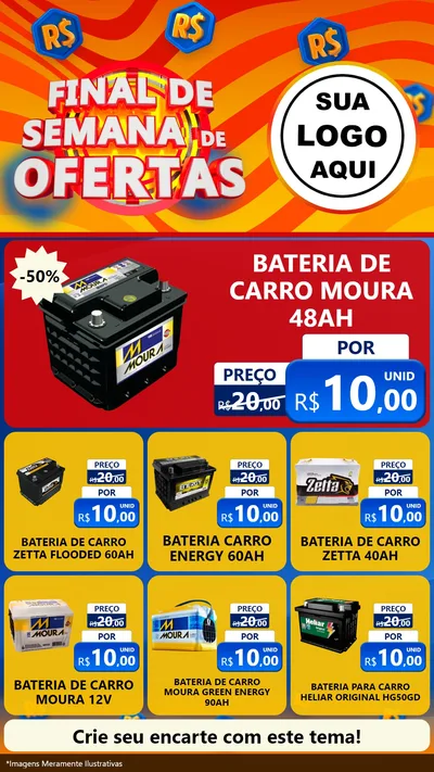 Modelo de Rede Social para Stories com o tema Final de Semana de Ofertas para Baterias Elétricas