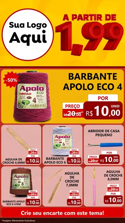 Modelo de Rede Social para Stories com o tema A Partir de Um e Noventa e Nove - 1,99 para Armarinho e Aviamentos