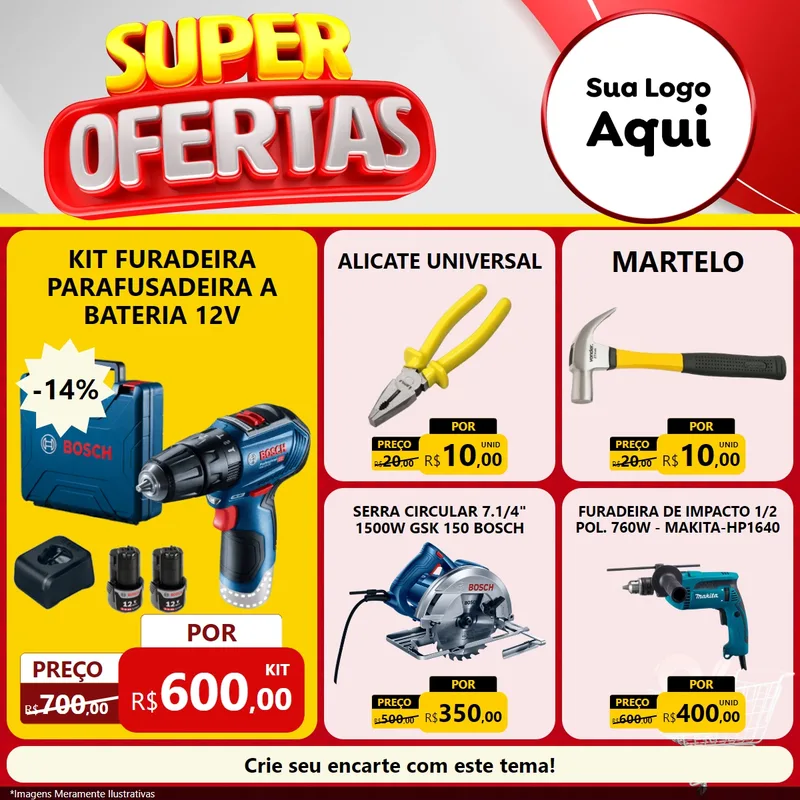 Modelo de Rede Social para Feed Facebook com o tema Super Ofertas para Maquinas e Ferramentas