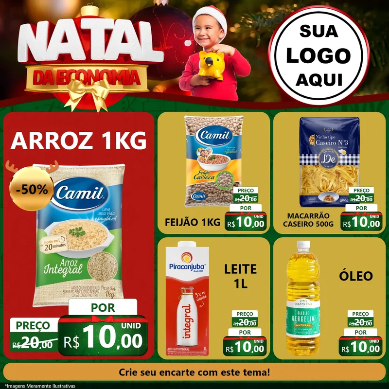 Modelo de Rede Social para Feed Facebook com o tema Natal da Economia para Supermercado