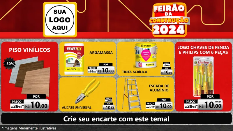 Modelo de TV para TV Horizontal com o tema Feirão da Construção 2024 para Material para Construção