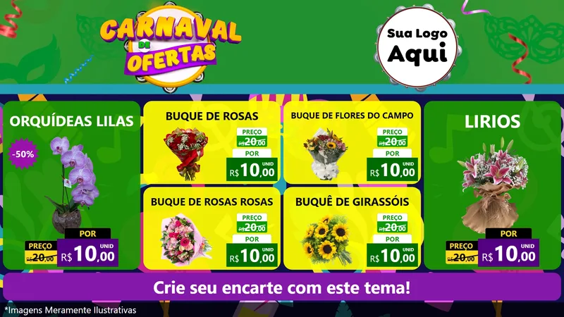Modelo de TV para TV Horizontal com o tema Carnaval de Ofertas para Floricultura e jardim