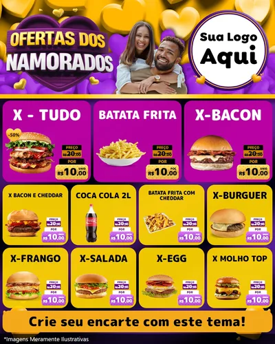 Modelo de Rede Social para Feed Instagram com o tema Oferta Dos Namorados para Hamburgueria