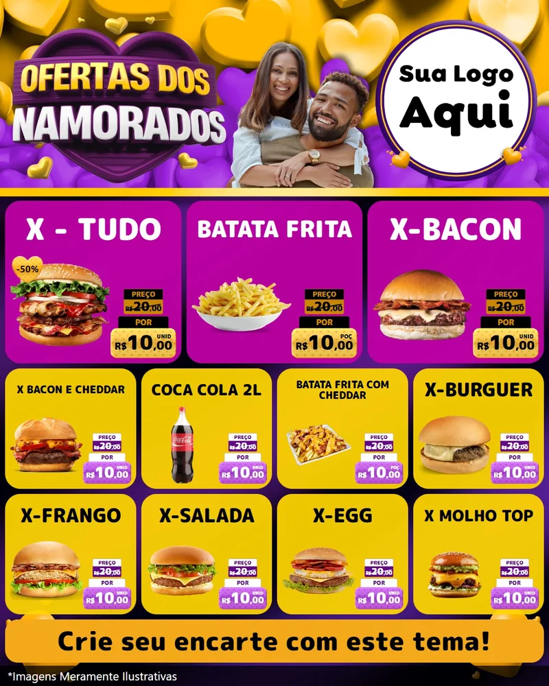 Modelo de Rede Social para Feed Instagram com o tema Oferta Dos Namorados para Hamburgueria