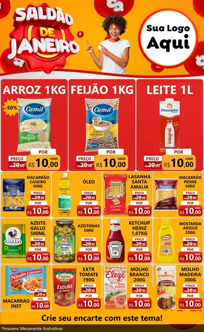 Modelo de Encarte para Encarte Grande com o tema Saldão de Janeiro para Supermercado