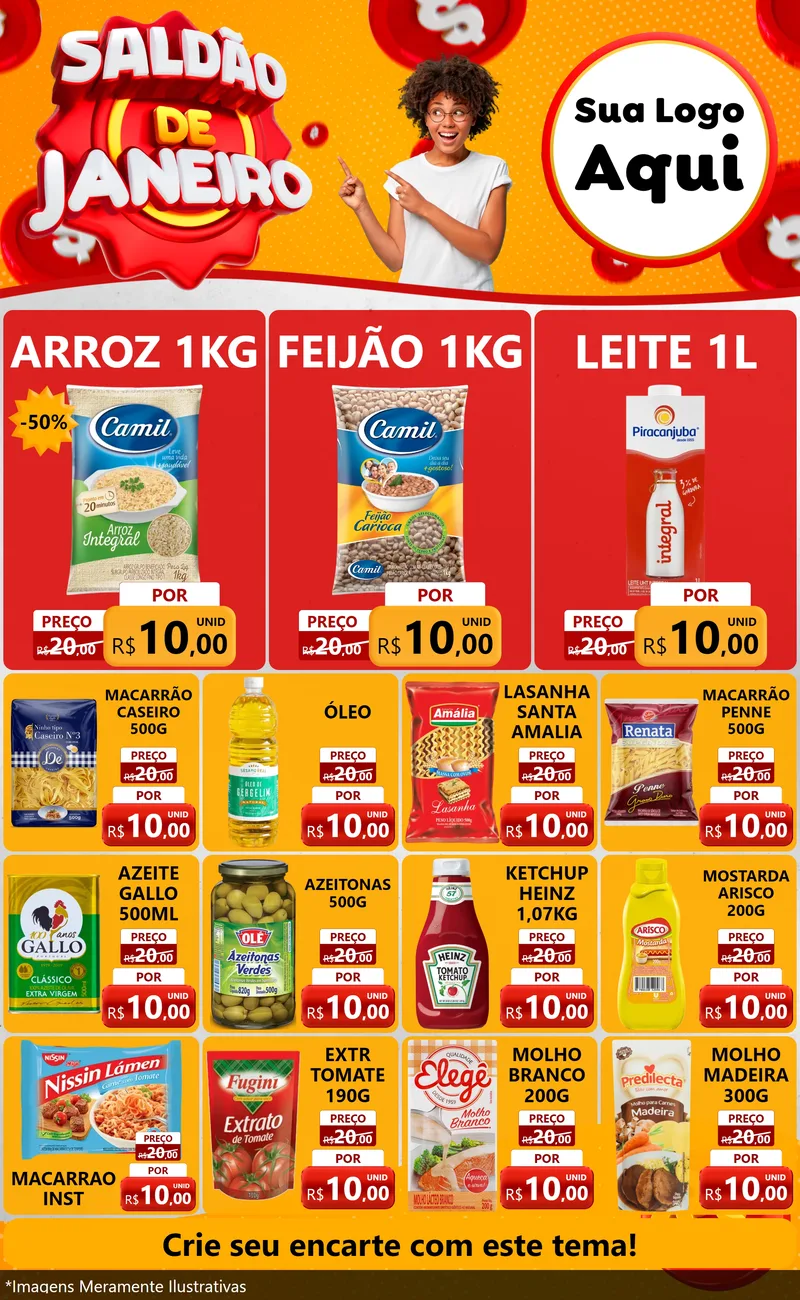 Modelo de Encarte para Encarte Grande com o tema Saldão de Janeiro para Supermercado
