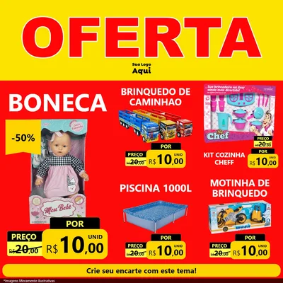 Modelo de Rede Social para Feed Facebook com o tema OFERTA - Vermelho Cartaz para Brinquedos