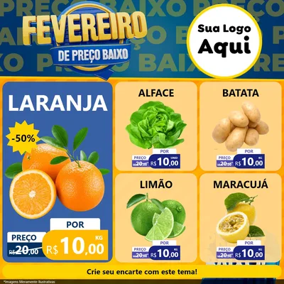Modelo de Rede Social para Feed Facebook com o tema Fevereiro de Preço Baixo para Hortifrúti
