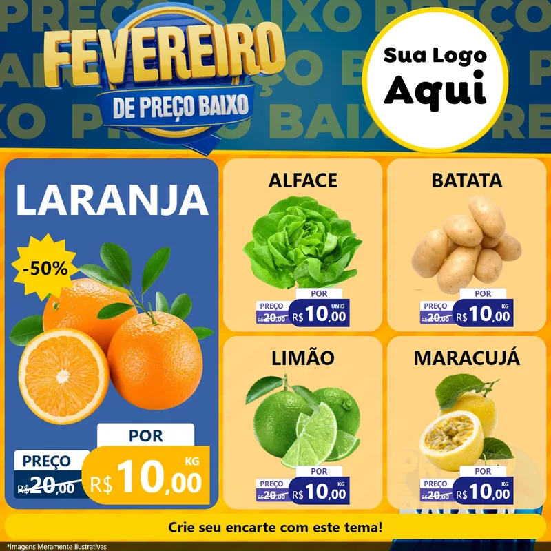 Modelo de Rede Social para Feed Facebook com o tema Fevereiro de Preço Baixo para Hortifrúti