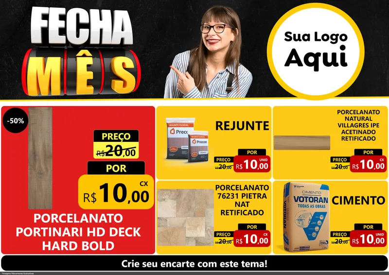 Modelo de Encarte para Encarte A4 Horizontal com o tema Fecha Mês para Pisos e revestimentos
