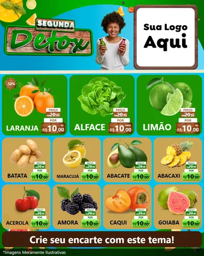 Modelo de Rede Social para Feed Instagram com o tema Segunda Detox para Hortifrúti