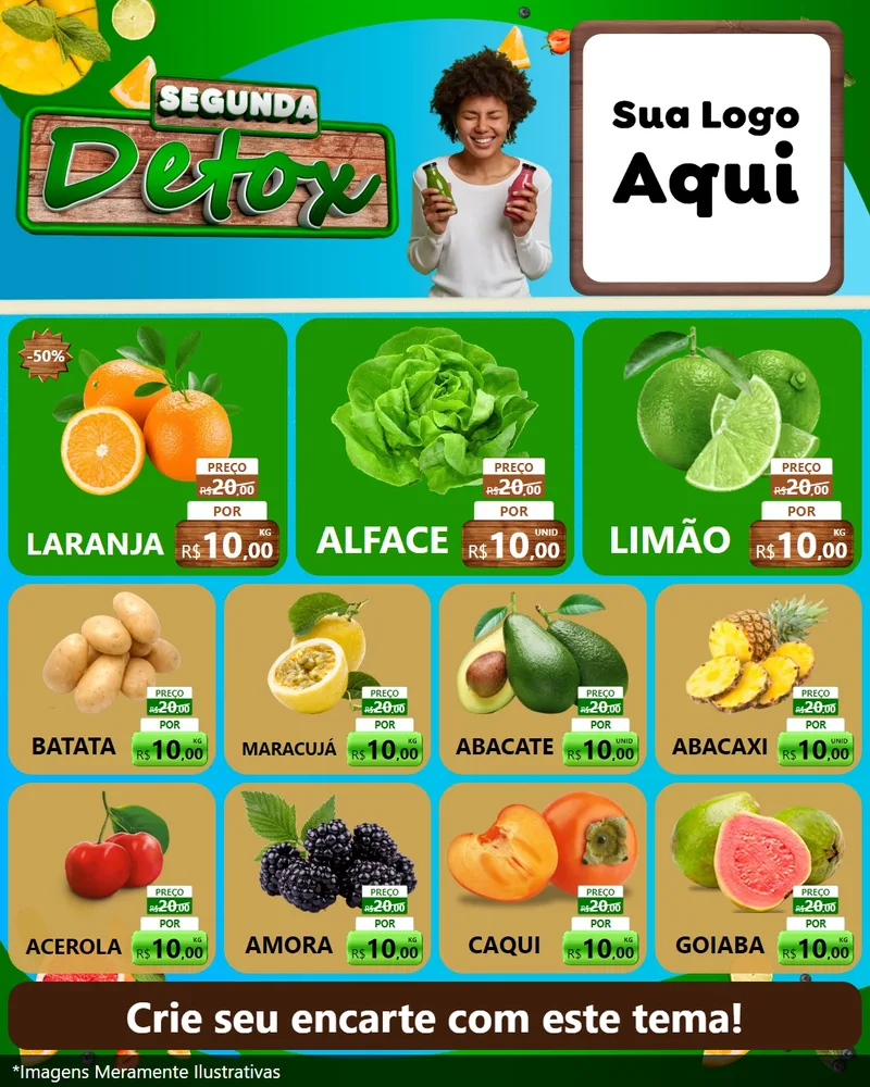 Modelo de Rede Social para Feed Instagram com o tema Segunda Detox para Hortifrúti