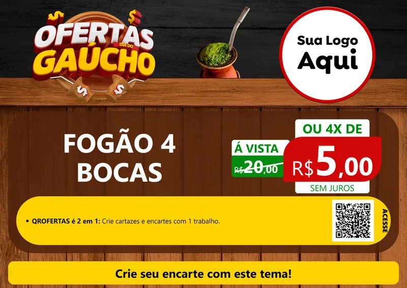 Modelo de Cartaz para Cartaz A4 Horizontal com o tema Ofertas Dia do Gaúcho para Móveis e Eletro