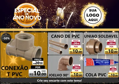 Modelo de Encarte para Encarte A4 Horizontal com o tema Especial de Ano Novo para Tubos e conexões