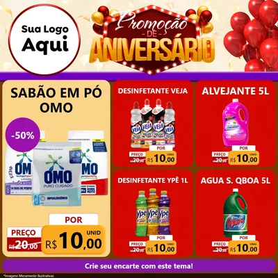 Modelo de Rede Social para Feed Facebook com o tema Promoção de Aniversário para Produtos de Limpeza