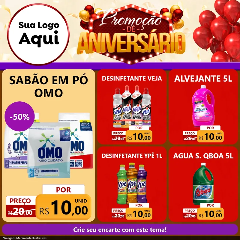 Modelo de Rede Social para Feed Facebook com o tema Promoção de Aniversário para Produtos de Limpeza