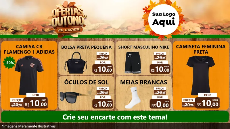 Modelo de TV para TV Horizontal com o tema Ofertas de Outono - Vem, Aproveite! para Roupas e acessórios