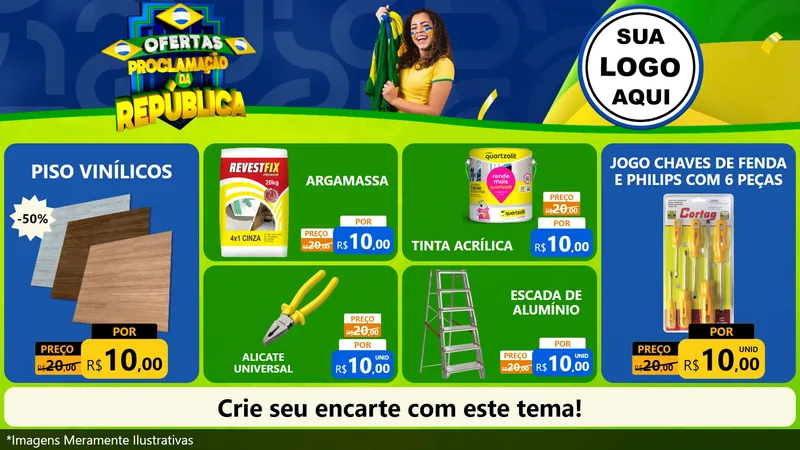 Modelo de TV para TV Horizontal com o tema Ofertas Proclamação da República para Material para Construção