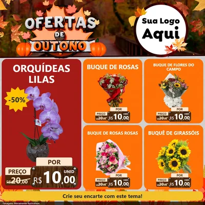 Modelo de Rede Social para Feed Facebook com o tema Ofertas de Outono para Floricultura e jardim