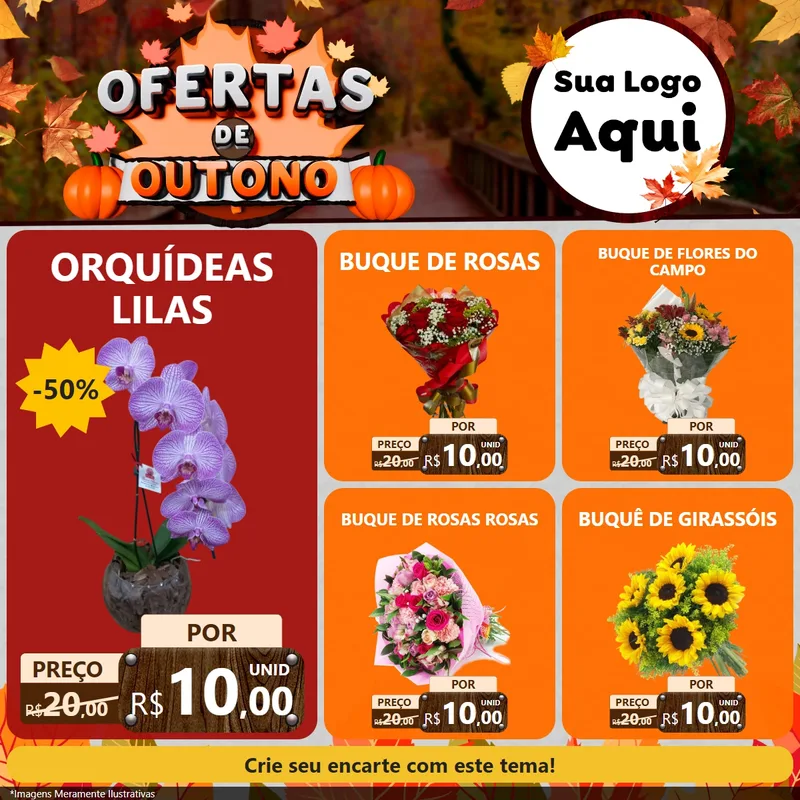 Modelo de Rede Social para Feed Facebook com o tema Ofertas de Outono para Floricultura e jardim