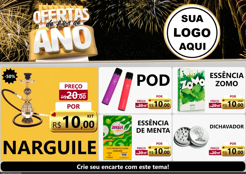 Modelo de Encarte para Encarte A4 Horizontal com o tema Ofertas de Fim de Ano para Tabacaria