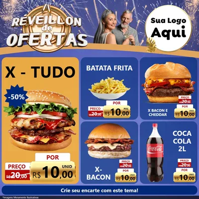 Modelo de Rede Social para Feed Facebook com o tema Réveillon de Ofertas para Hamburgueria