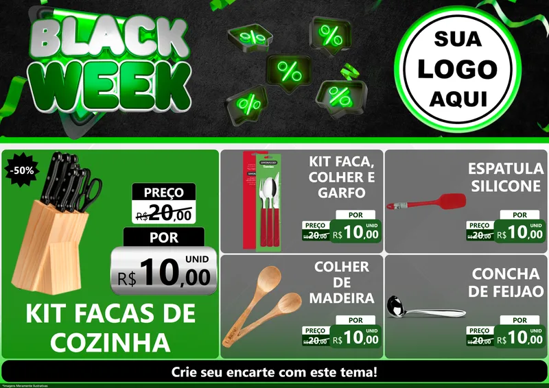 Modelo de Encarte para Encarte A4 Horizontal com o tema Black Week para Utilidades Domésticas