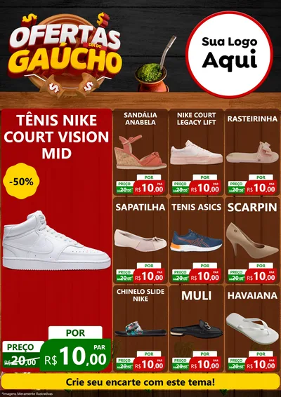 Modelo de Encarte para Encarte A4 Vertical com o tema Ofertas Dia do Gaúcho para Calçados
