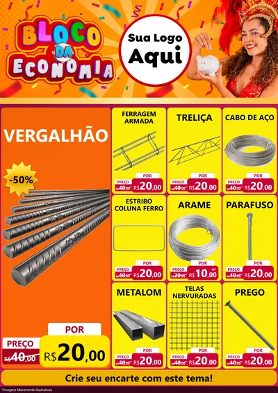 Modelo de Encarte para Encarte A4 Vertical com o tema Bloco da Economia para Ferragens