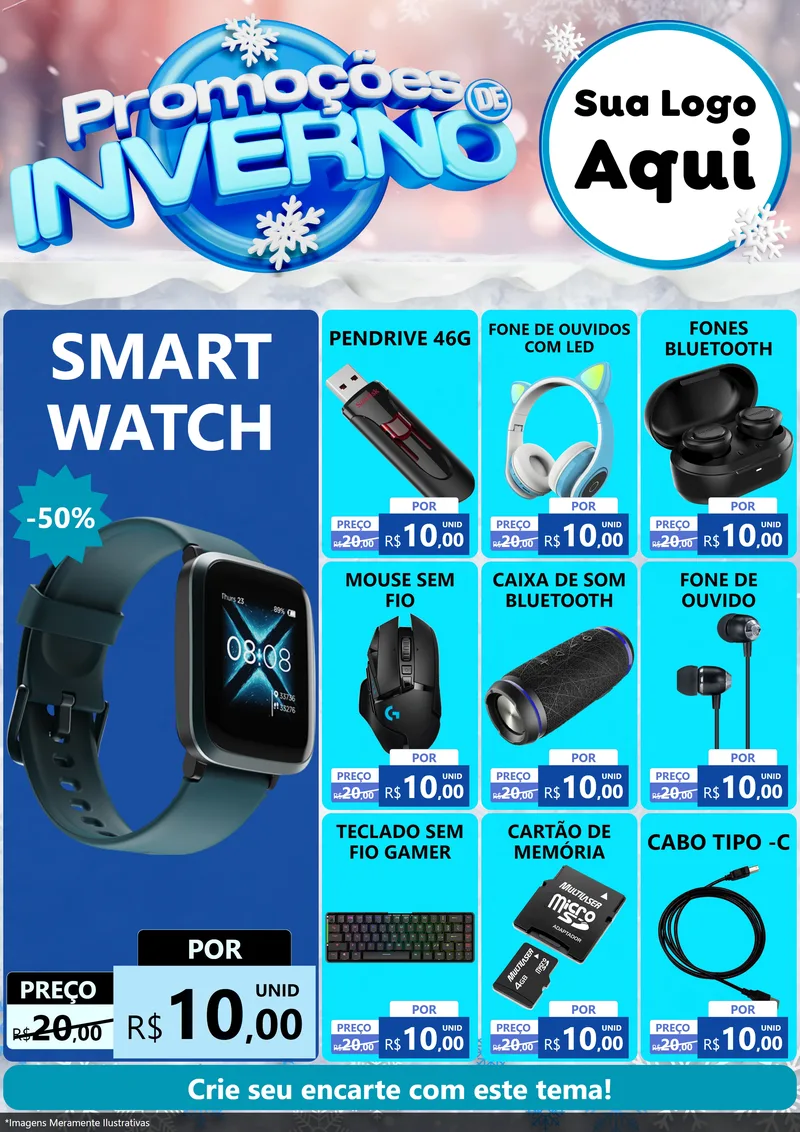 Modelo de Encarte para Encarte A4 Vertical com o tema Promoções de Inverno para Informática